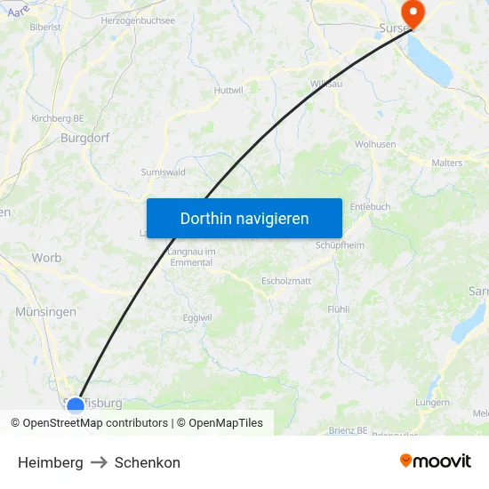 Heimberg to Schenkon map