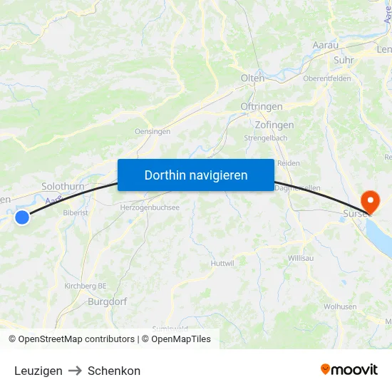 Leuzigen to Schenkon map