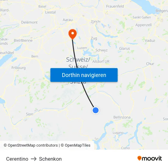Cerentino to Schenkon map