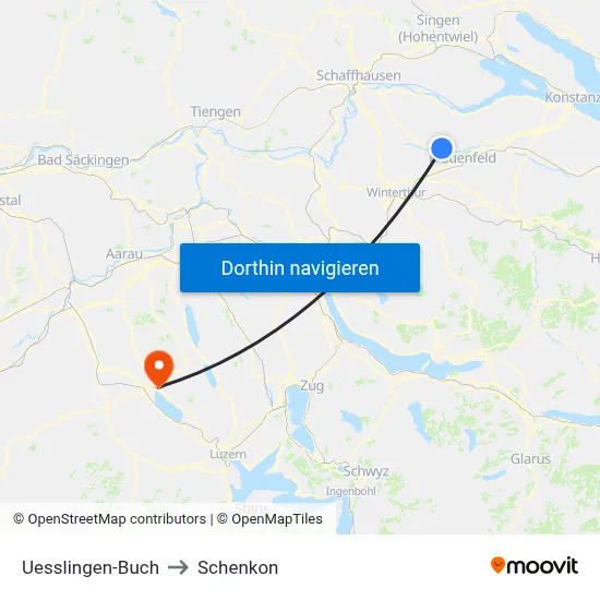 Uesslingen-Buch to Schenkon map