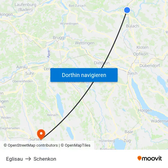 Eglisau to Schenkon map