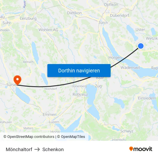 Mönchaltorf to Schenkon map