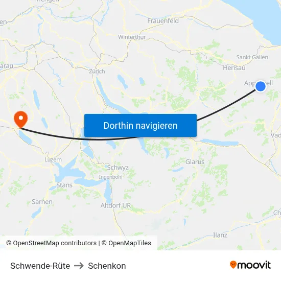 Schwende-Rüte to Schenkon map