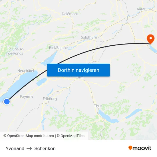 Yvonand to Schenkon map