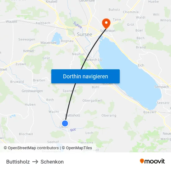 Buttisholz to Schenkon map