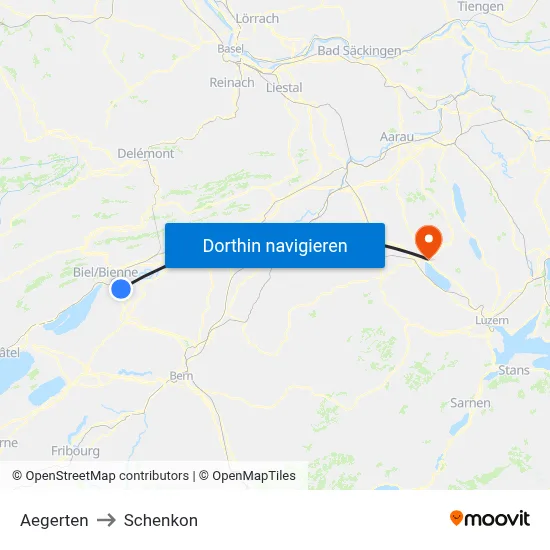 Aegerten to Schenkon map