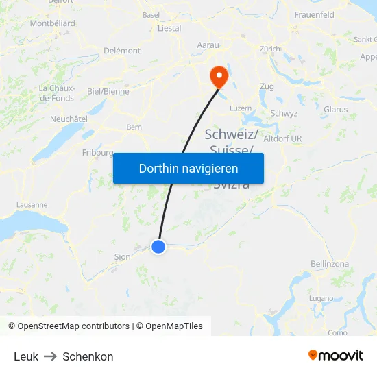 Leuk to Schenkon map