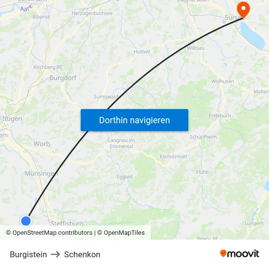 Burgistein to Schenkon map