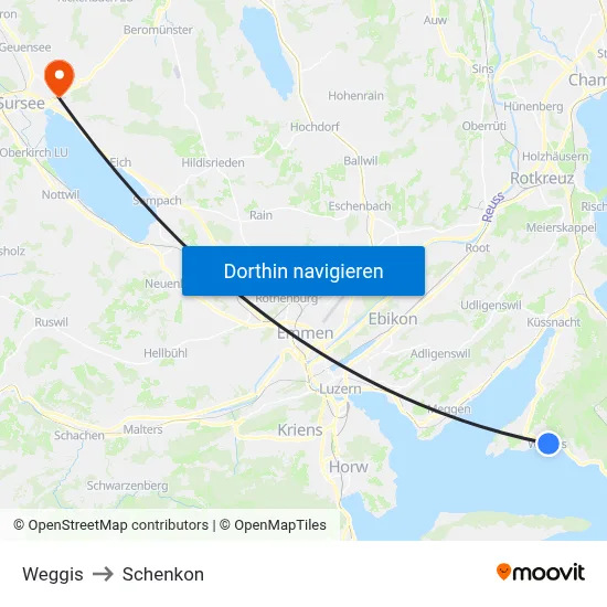 Weggis to Schenkon map
