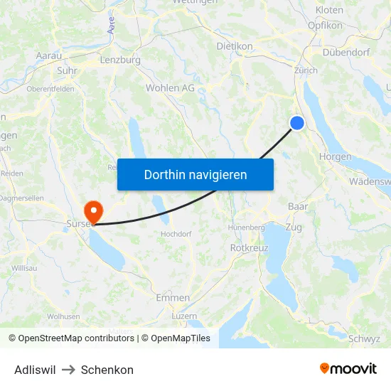 Adliswil to Schenkon map