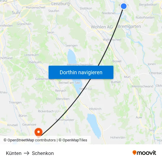 Künten to Schenkon map