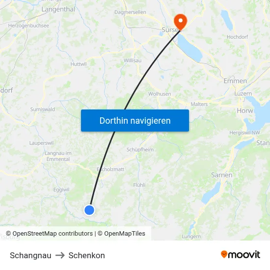 Schangnau to Schenkon map