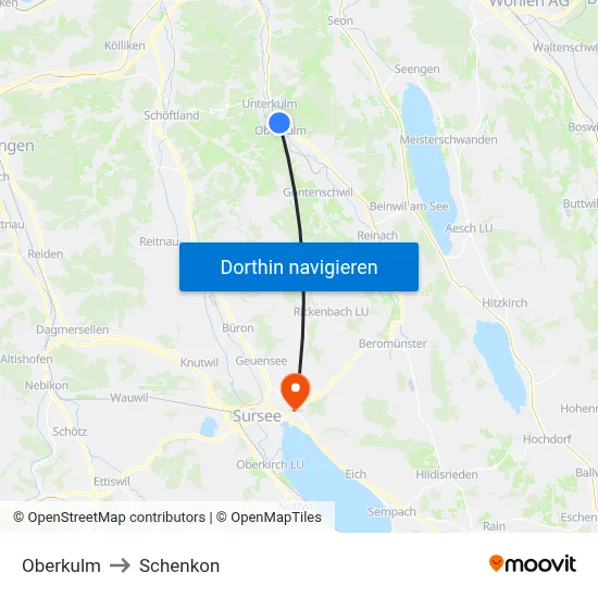 Oberkulm to Schenkon map