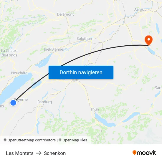 Les Montets to Schenkon map