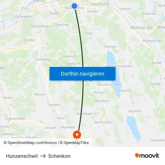 Hunzenschwil to Schenkon map