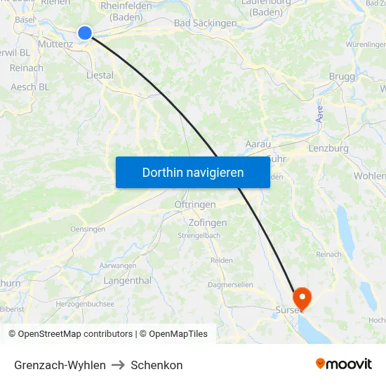 Grenzach-Wyhlen to Schenkon map