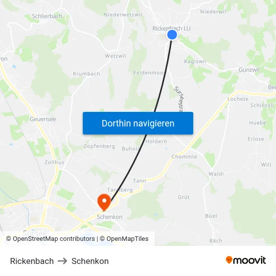 Rickenbach to Schenkon map