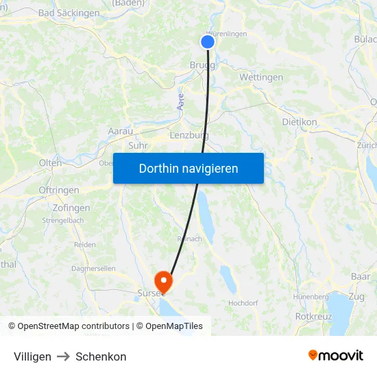 Villigen to Schenkon map