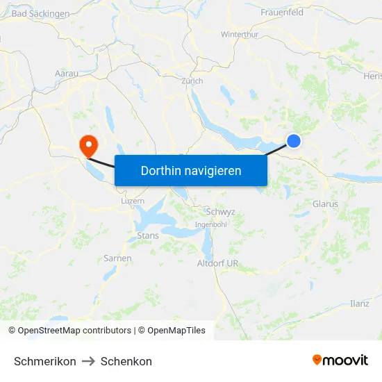 Schmerikon to Schenkon map