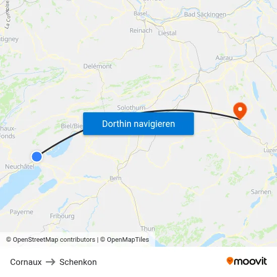 Cornaux to Schenkon map