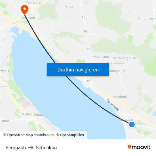 Sempach to Schenkon map