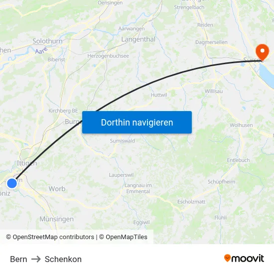 Bern to Schenkon map