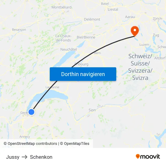 Jussy to Schenkon map