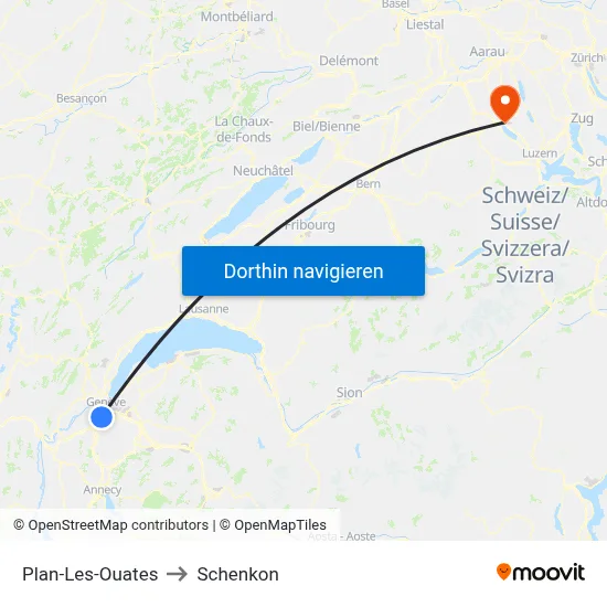 Plan-Les-Ouates to Schenkon map