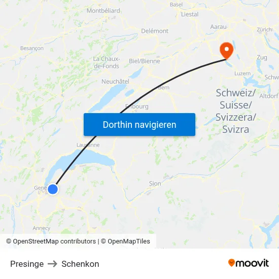 Presinge to Schenkon map