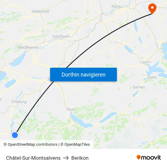 Châtel-Sur-Montsalvens to Berikon map