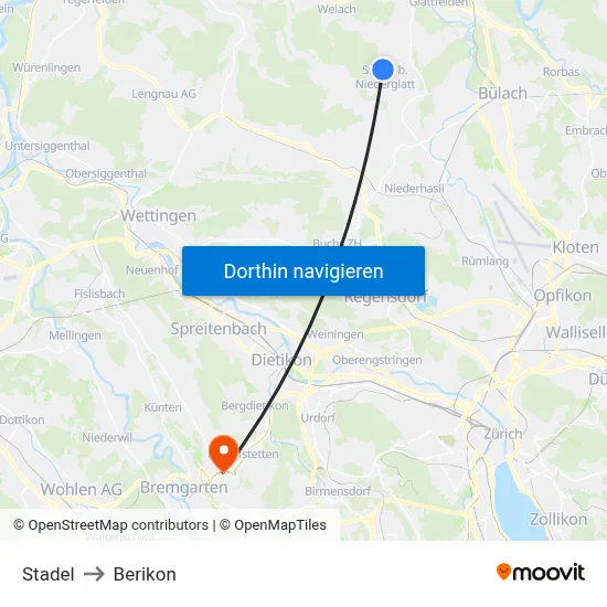 Stadel to Berikon map