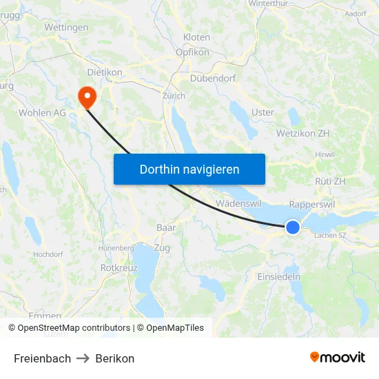 Freienbach to Berikon map
