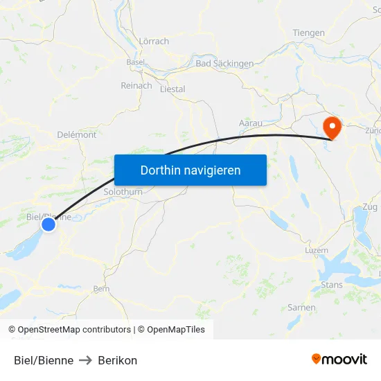 Biel/Bienne to Berikon map