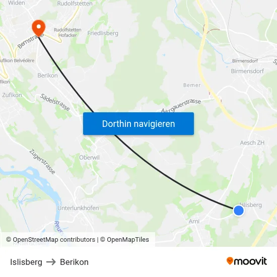 Islisberg to Berikon map