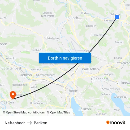 Neftenbach to Berikon map