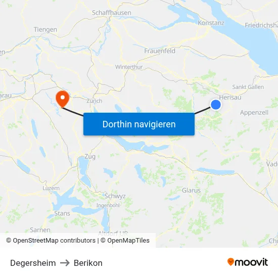 Degersheim to Berikon map