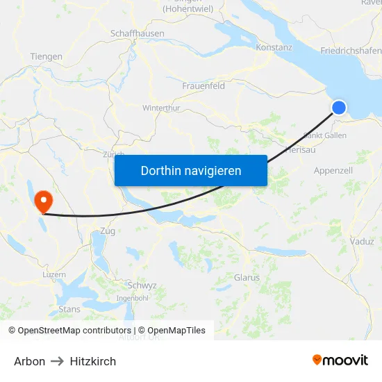 Arbon to Hitzkirch map