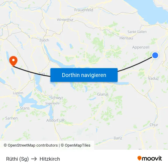 Rüthi (Sg) to Hitzkirch map