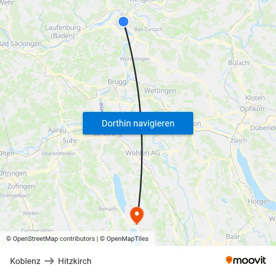 Koblenz to Hitzkirch map