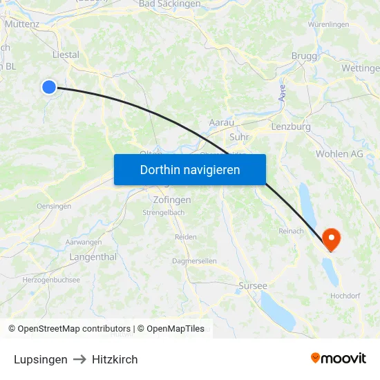 Lupsingen to Hitzkirch map