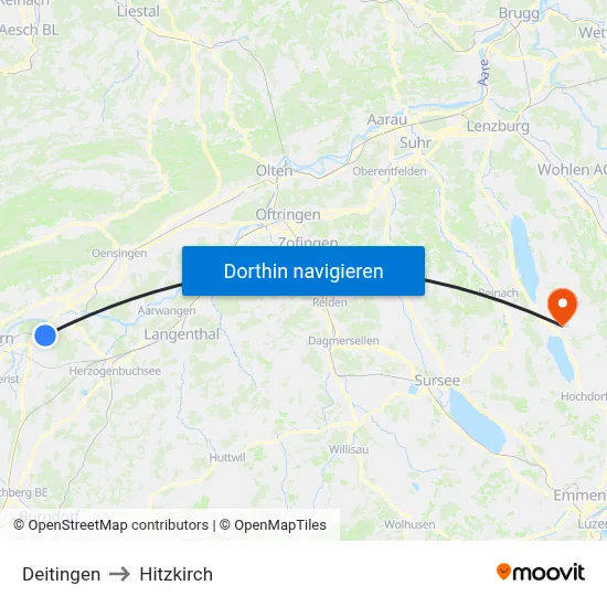 Deitingen to Hitzkirch map