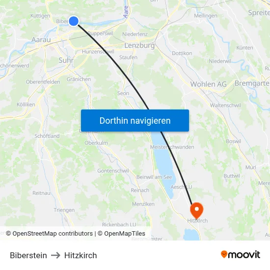 Biberstein to Hitzkirch map