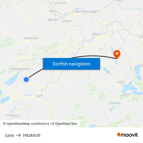 Lyss to Hitzkirch map