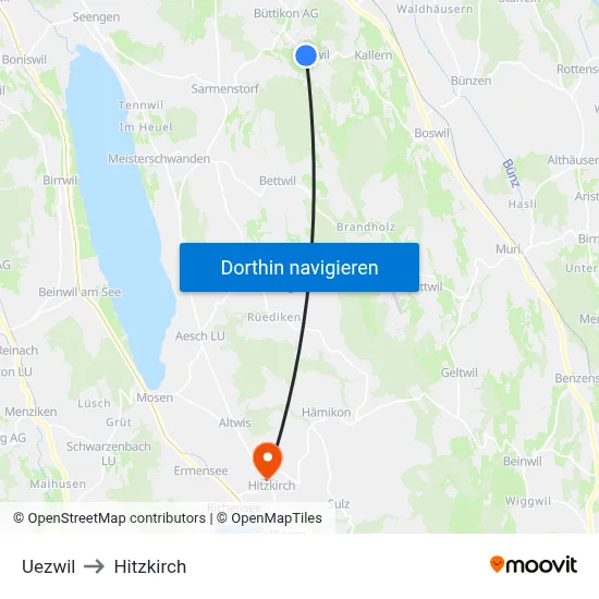 Uezwil to Hitzkirch map