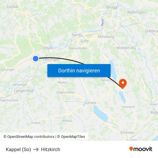 Kappel (So) to Hitzkirch map