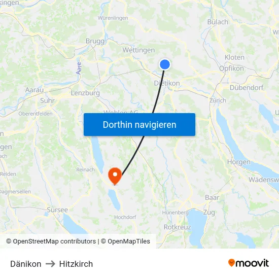 Dänikon to Hitzkirch map