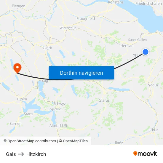 Gais to Hitzkirch map
