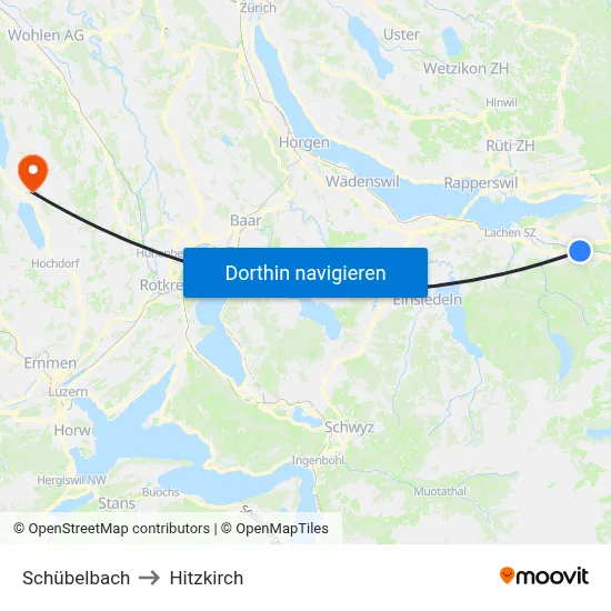 Schübelbach to Hitzkirch map