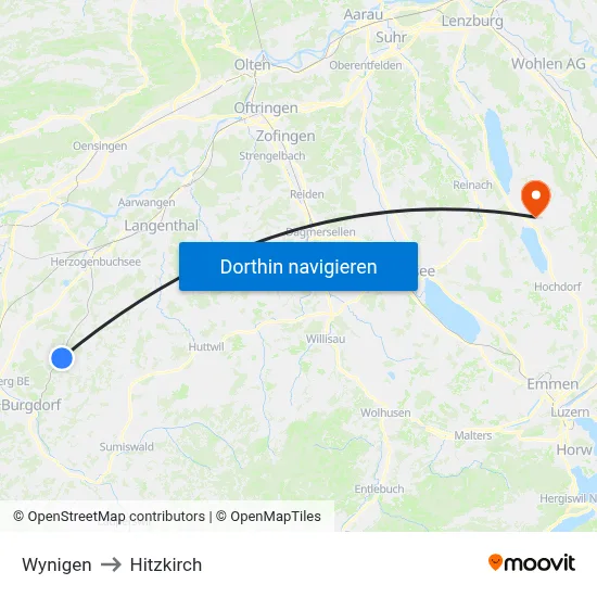 Wynigen to Hitzkirch map