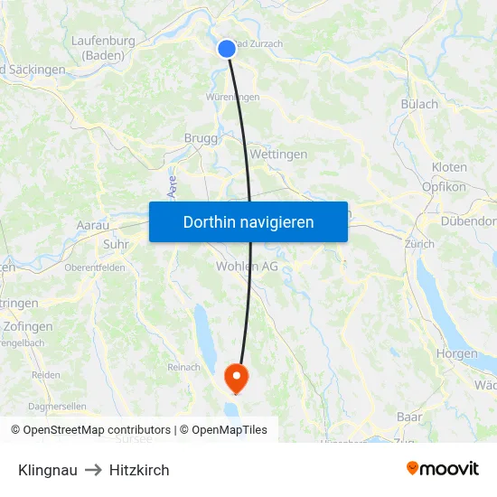 Klingnau to Hitzkirch map